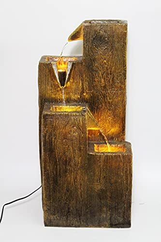 Fontaine de jardin aspect bois avec éclairage Blanc chaud - Arnusa BK823 : ambiance chaleureuse assurée ! – Image 2