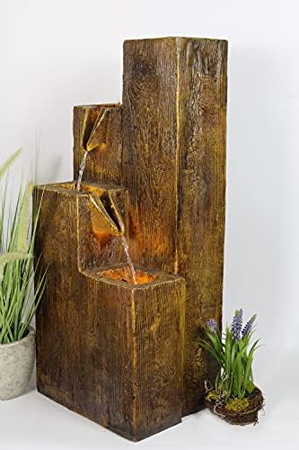 Fontaine de jardin aspect bois avec éclairage Blanc chaud - Arnusa BK823 : ambiance chaleureuse assurée ! – Image 4