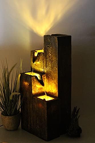 Fontaine de jardin aspect bois avec éclairage Blanc chaud - Arnusa BK823 : ambiance chaleureuse assurée ! – Image 5