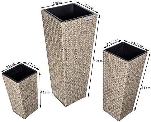 Ensemble de 3 Pots de Fleurs en polyrotin Ivoire - Cache-Pot intérieur/extérieur avec bac à Fleurs - Jardinière design et pratique – Image 7