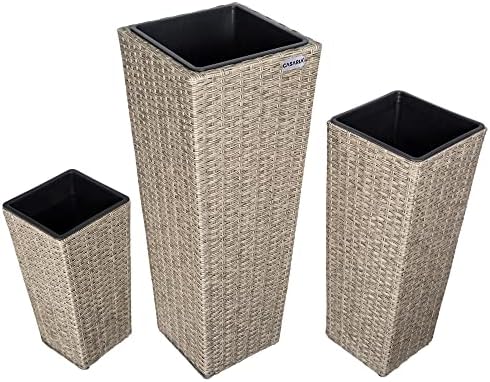 Ensemble de 3 Pots de Fleurs en polyrotin Ivoire - Cache-Pot intérieur/extérieur avec bac à Fleurs - Jardinière design et pratique – Image 4