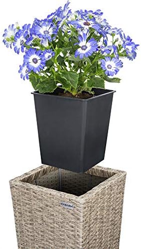Ensemble de 3 Pots de Fleurs en polyrotin Ivoire - Cache-Pot intérieur/extérieur avec bac à Fleurs - Jardinière design et pratique – Image 3