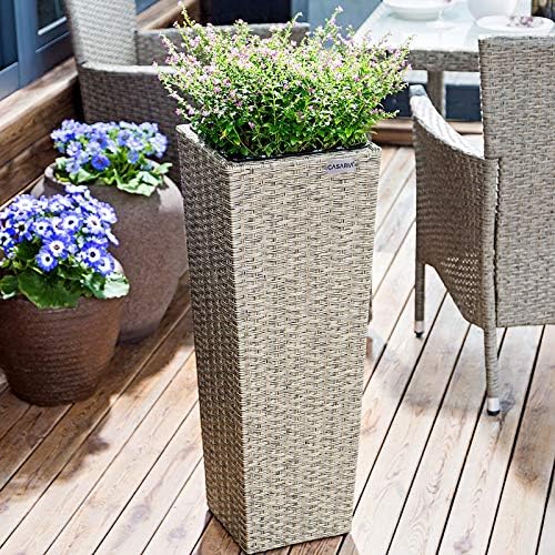 Ensemble de 3 Pots de Fleurs en polyrotin Ivoire - Cache-Pot intérieur/extérieur avec bac à Fleurs - Jardinière design et pratique – Image 2
