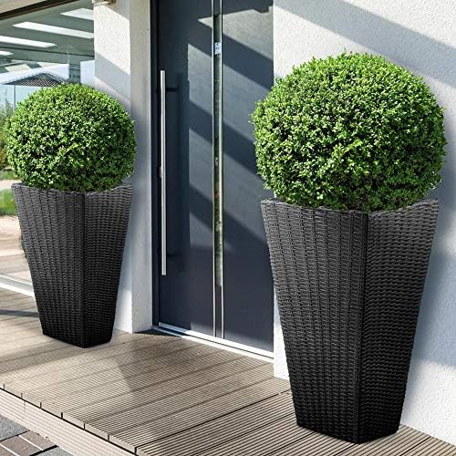 Pot de Fleurs Anthracite 70x40x40 cm 59 L Bac à Fleurs Aspect polyrotin | Jardinière Cache-Pot pour Jardin, Terrasse, Intérieur et Extérieur – Image 2