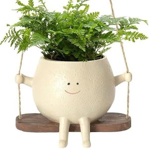 Pot de fleur visage pivotant - Cache pot suspendu pour plantes d'intérieur | Jardinière en résine pour succulentes | Pots fleurs design visage